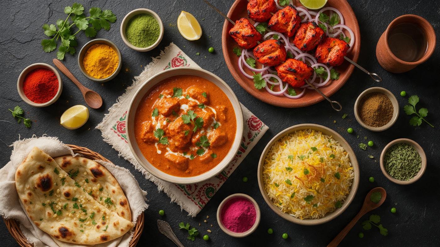 Caril indiano, tandoori e naan